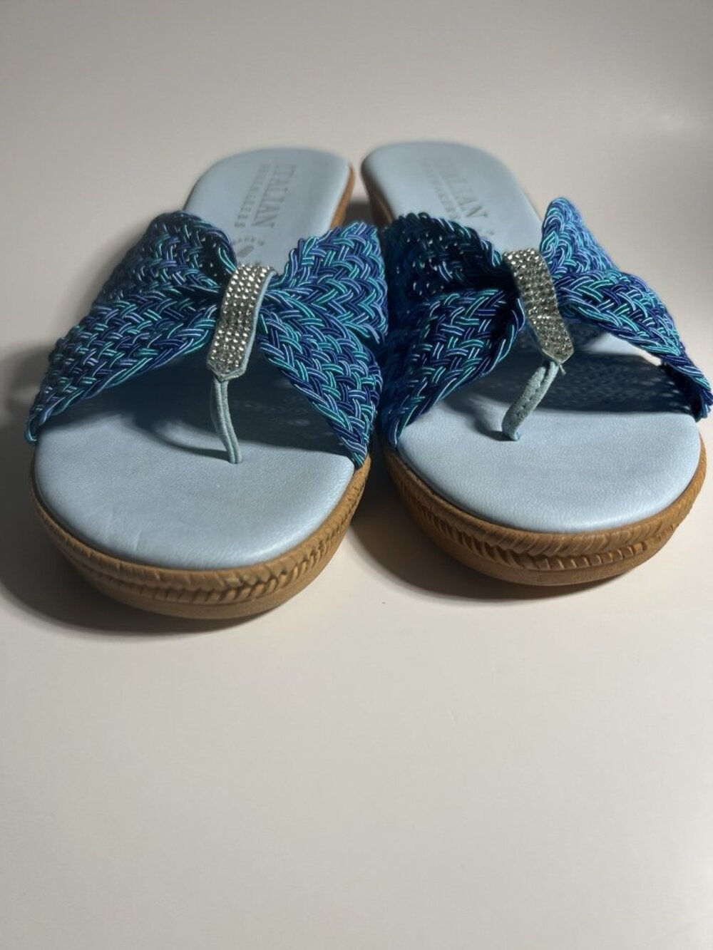 Italian Shoemakers Rhinestone Wedge Sandals Blue Women’s Size 9.5 - Picture 10 of 14